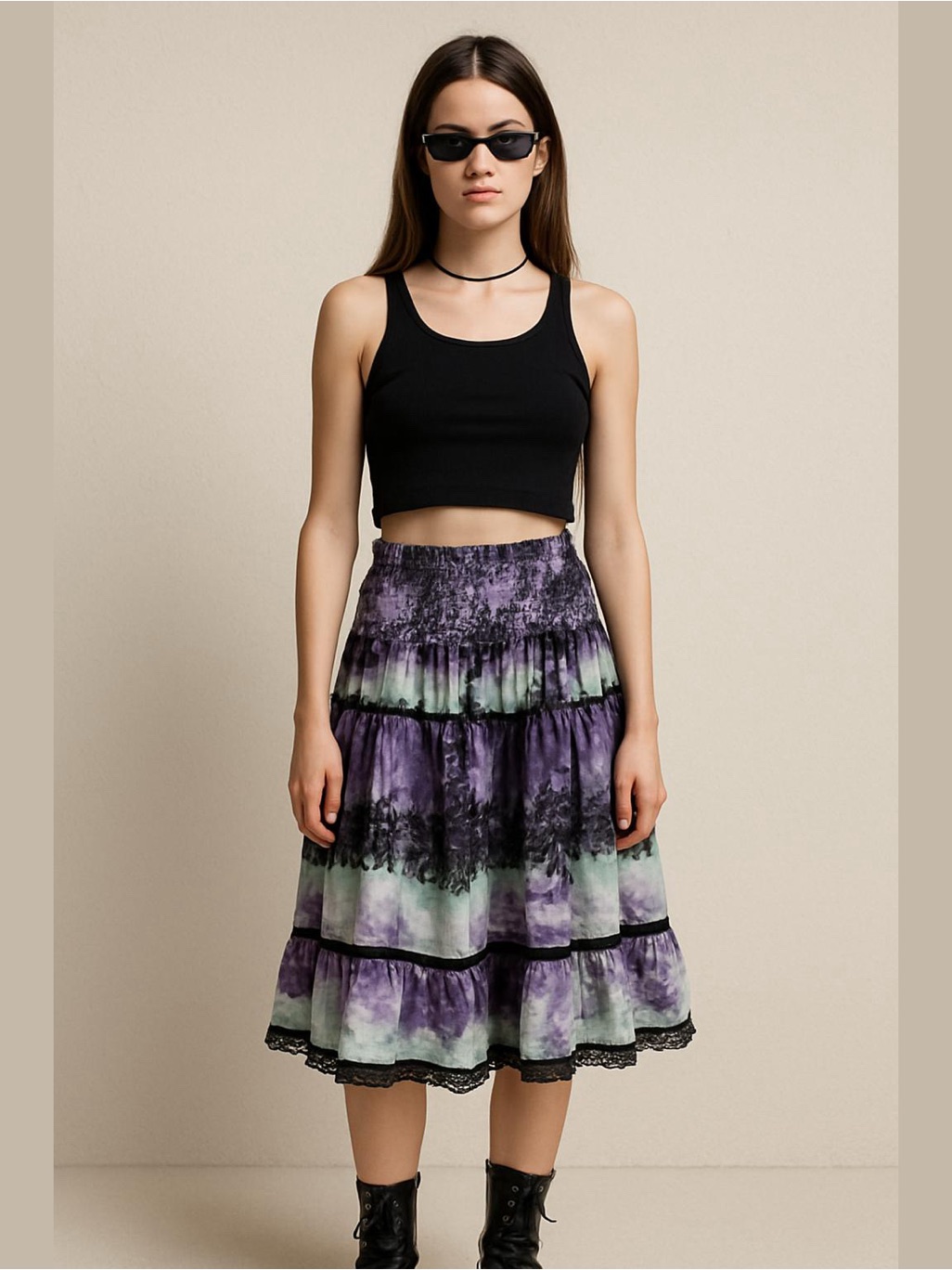 Lapis Women’s Sheer Floral Elastic Waist Midi Skirt Size M Grunge Y2k 90s Lace